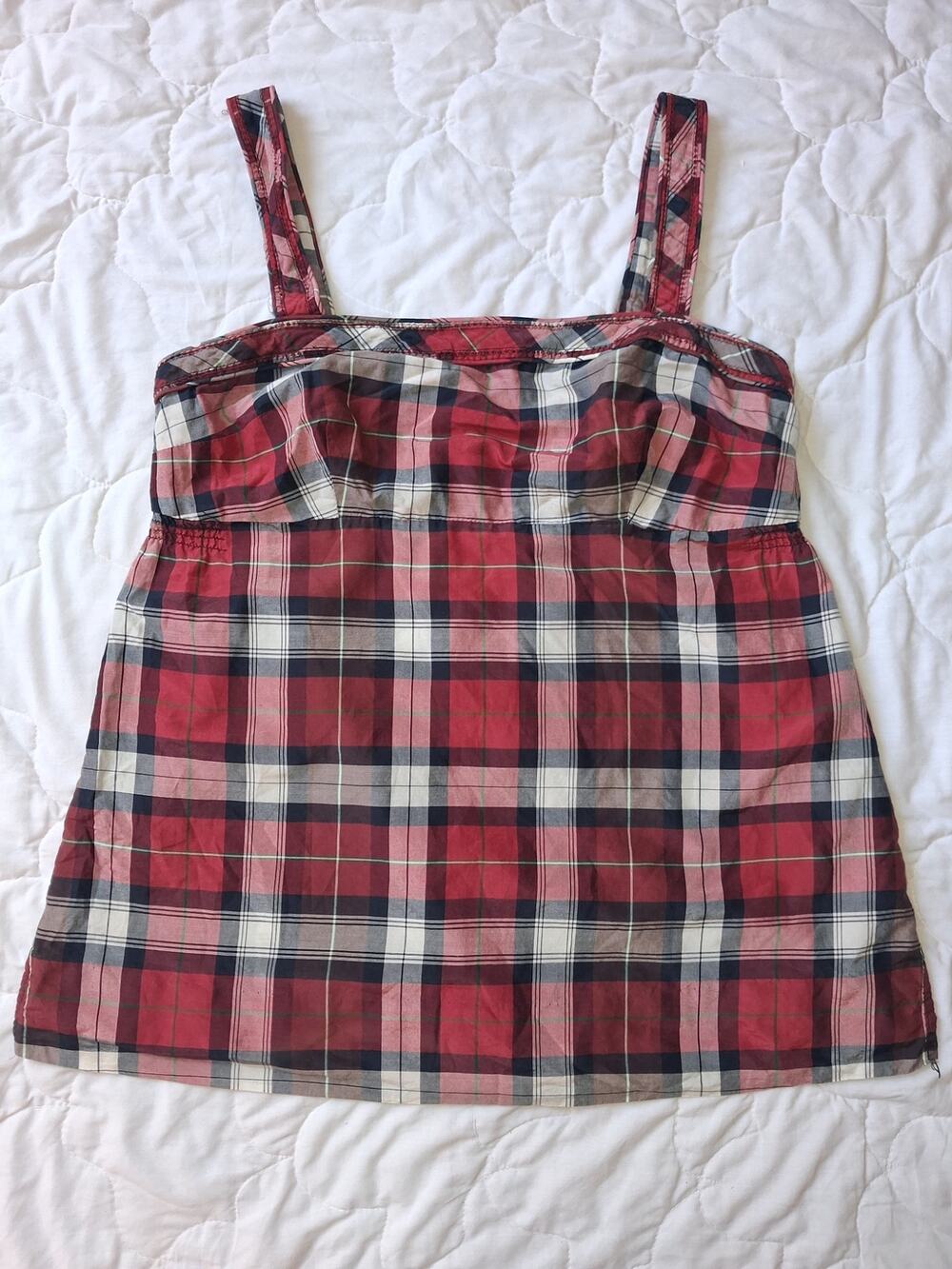 American Eagle Y2K Plaid Babydoll Cami Top Size 12 Cotton Silk